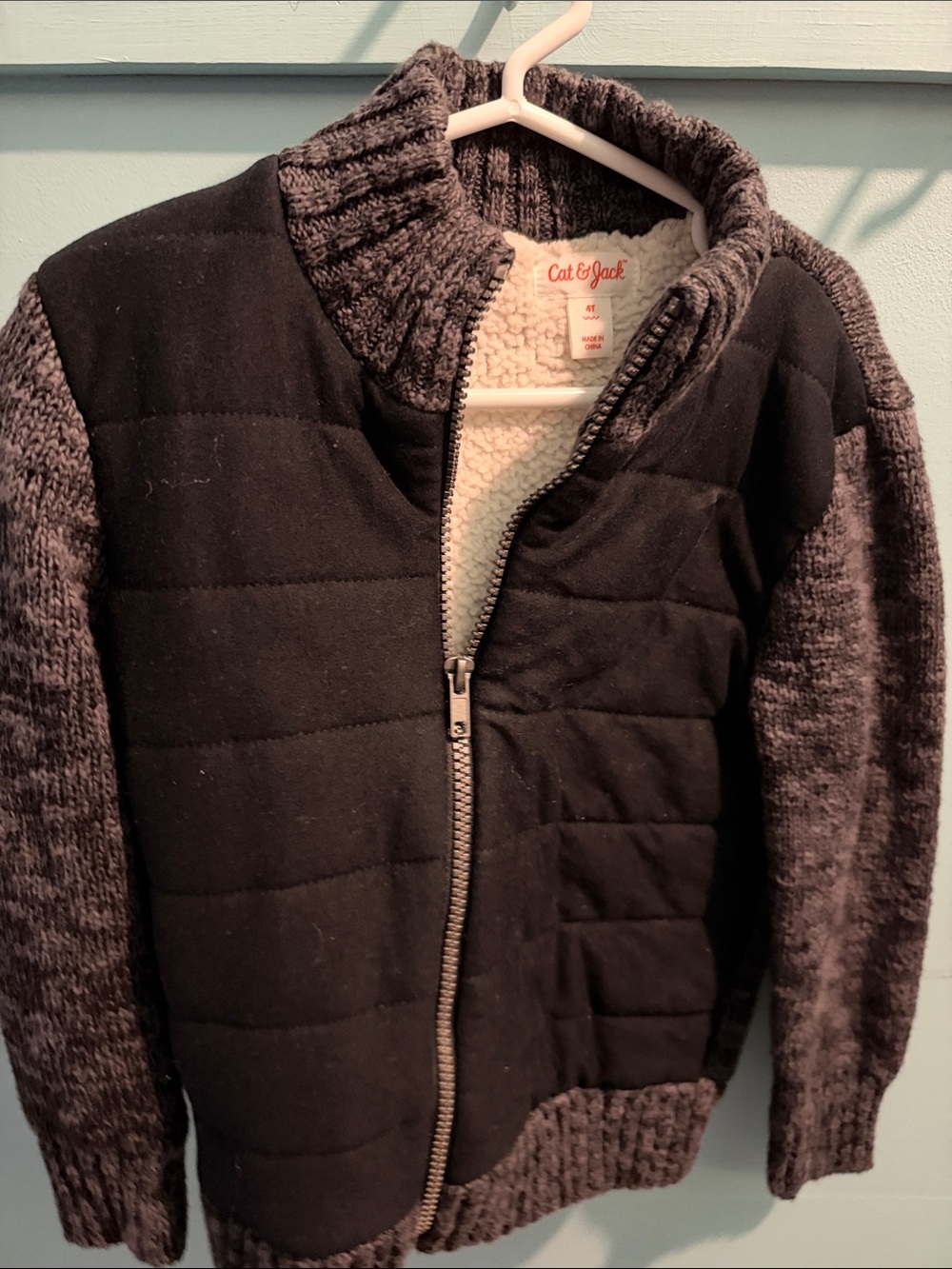 Cat & Jack Black and Gray Quilted Sherpa-Lined Kids Puffer Jacket